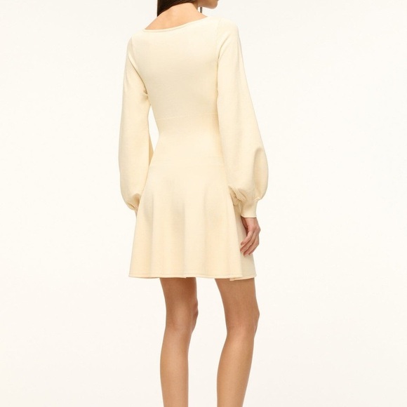 NWT New STAUD CLAUDE Sweater Knit Mini Long Sleeve DRESS Boat Neck BUTTERCREAM - Picture 3 of 12